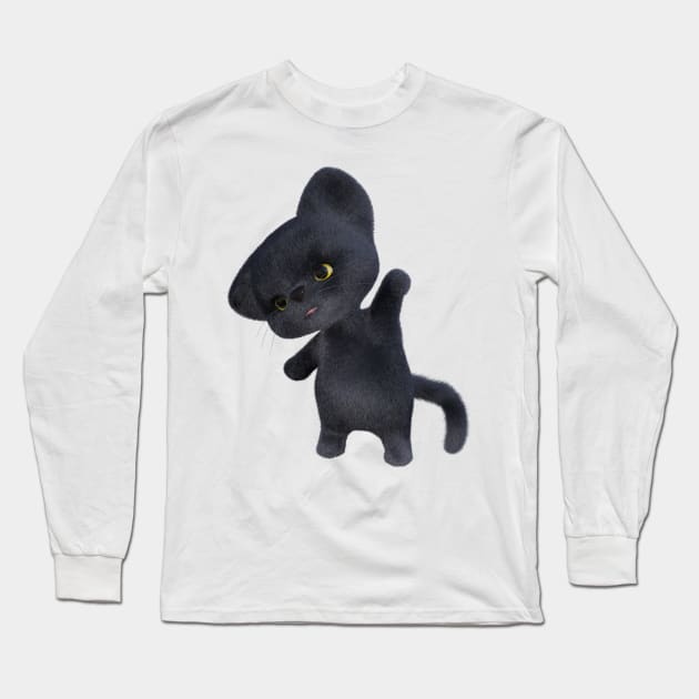 3D rendering of an adorable black Kitten Long Sleeve T-Shirt by Carlosr1946